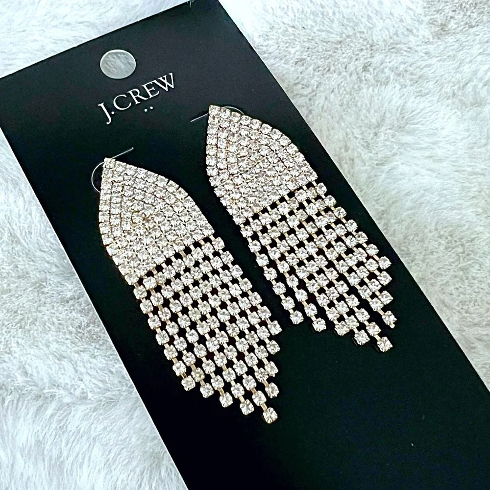 J. Crew Silver Crystal Waterford Statement Earrings